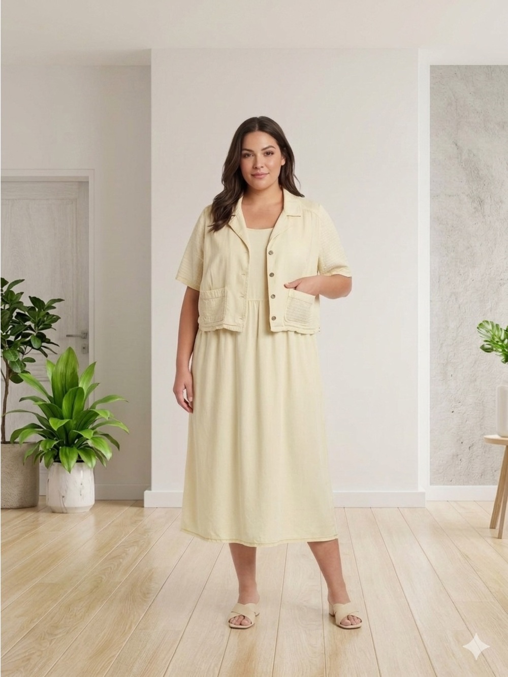 Studio Ease Yellow Short Sleeve Dress W/ Jacket Vintage Pockets Size 18W